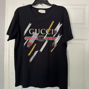 Gucci Black Tee with Multi Color Accents
